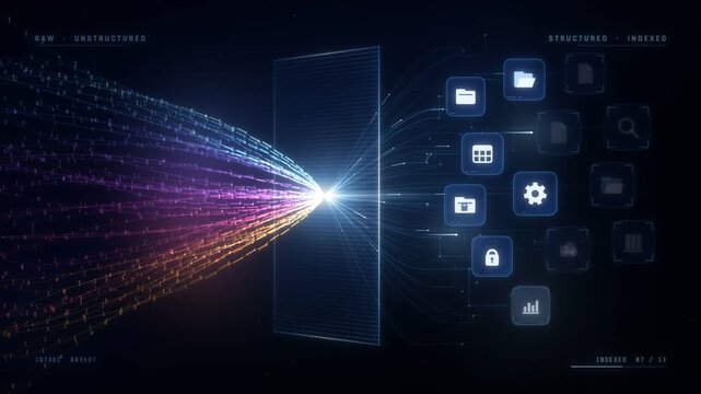 Raw unstructured data stream converting into structured indexed digital file icons