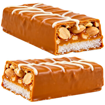 [Transparent Background PNG]Caramel Peanut Nougat Candy Bars With White Chocolate Drizzle