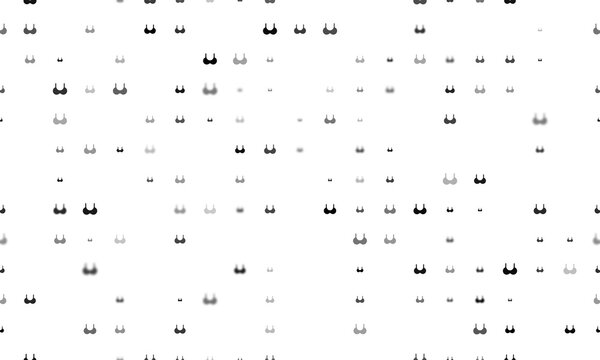 Seamless background pattern of evenly spaced black bra symbols of different sizes and opacity. Illustration on transparent background