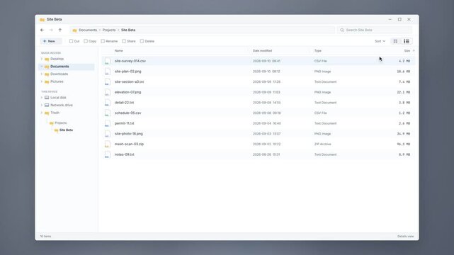 Sorting and searching files in a file manager switching from grid view to detailed list view