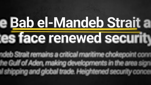 Bab el-Mandeb Strait global supply chains security concerns text animation 4k footage background design banner