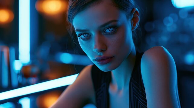 portrait of a woman in neon lighting