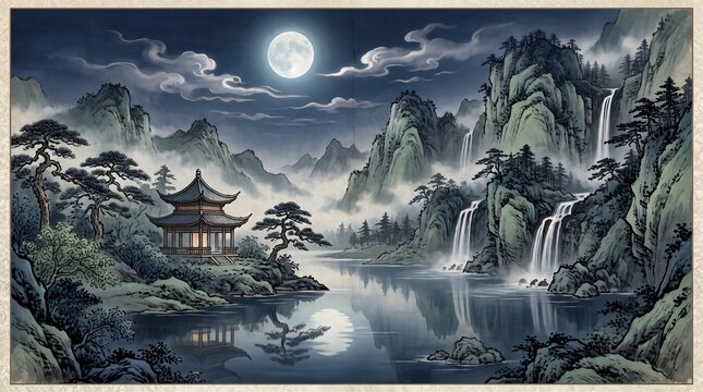 Asian Moonlit Landscape