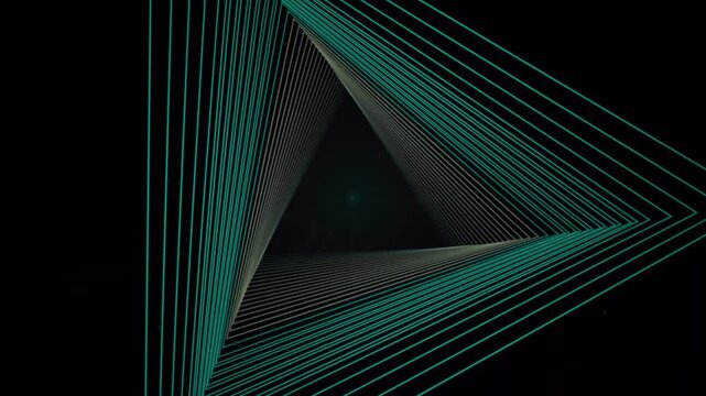 Multiple parallel lines converge to form a glowing triangular shape against a dark background.