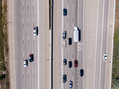 Vehicles drive on the Spaghetti Bowl Interchange freeway in SLC