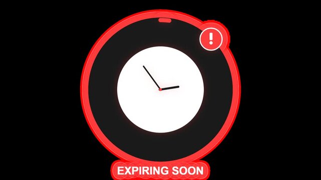 Expiring soon countdown clock animation with red warning border on black background.