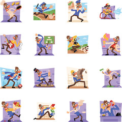 Fototapeta premium Professional character illustrations covering culinary, public service, aviation, entertainment, education, science, construction, creative, and office careers