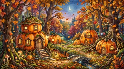 Obraz premium Pumpkin village autumn forest