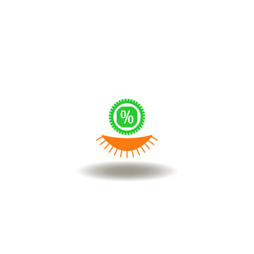 Vector illustration of closed eye and cash coin with percent. Symbol of no hidden fees.