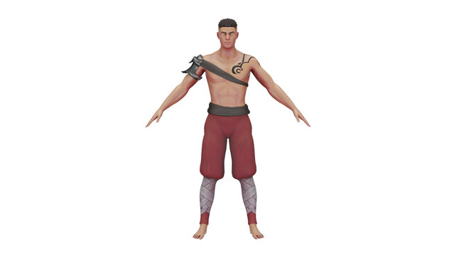 3d rendering of a male character in a martial arts pose