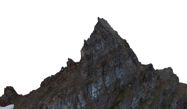 Isolated Rocky Mountain Peak Cutout on White Background, Detailed Stone Cliff 3D Rendering