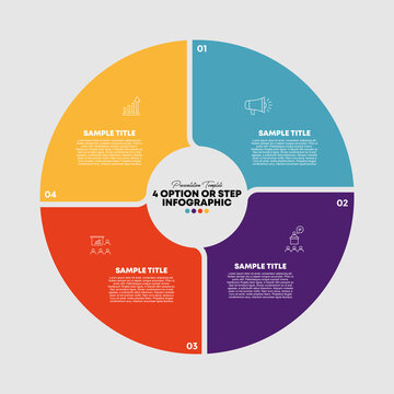 Circle chart infographic template with 4 options for presentations. Vector Editable illustration Eps