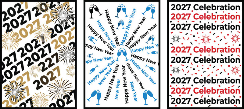 Happy new year 2027 celebration greeting card set