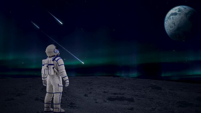 Astronaut on empty landscape