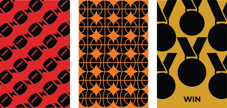Set of basketball and medal sports pattern designs