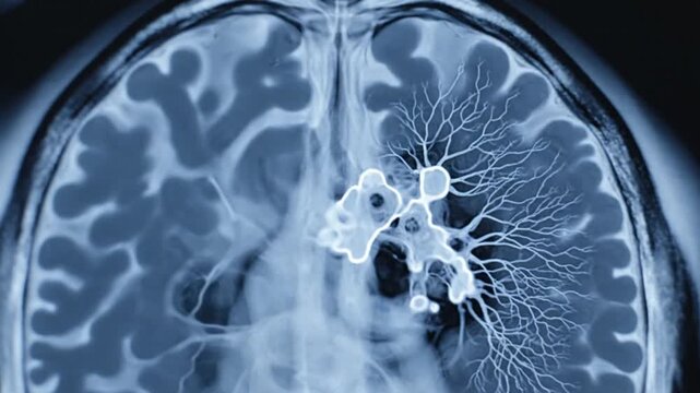 Brain MRI Scan Sequence Abnormal Lesion Highlighted in Medical Imaging