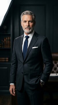 CEO Executive Man Dark Suit Formal Portrait Studio Authority Business