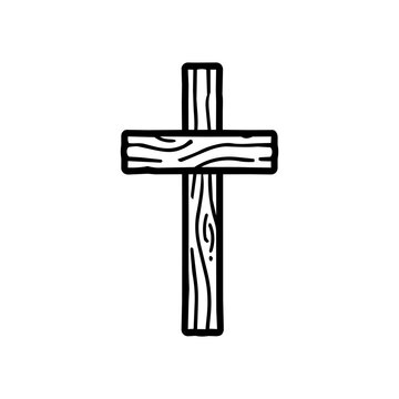 Rustic Wooden Christian Cross Line Art Illustration