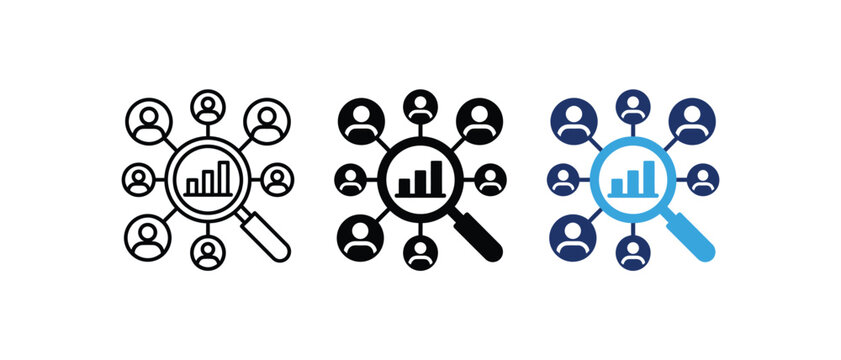 Audience analytics market research consumer data icon set. Vector illustration