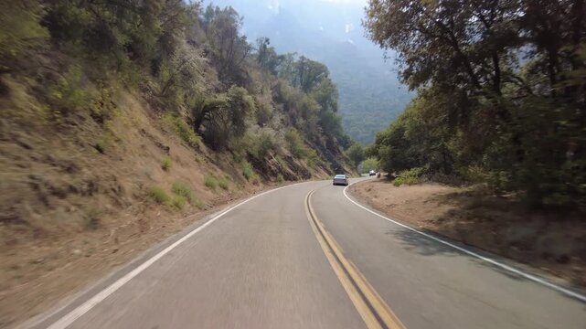 Kings Canyon Scenic Byway East Section 40 Eastbound MultiCam Rear View Convict Flat Camp Driving Plate California USA