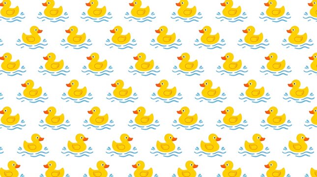 Seamless pattern of yellow rubber ducks on water