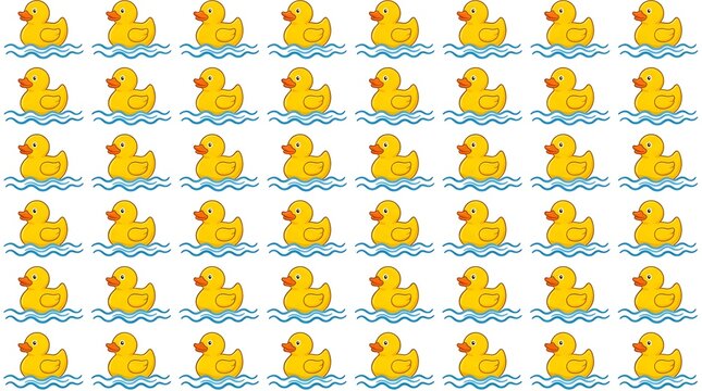 Pattern of yellow rubber ducks on wavy blue lines