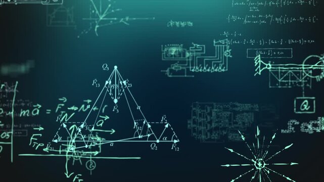 Mathematical physics equations motion background video with complex scientific formulas
