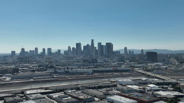 Los Angeles Downtown from Boyle Heights Aerial Shot Telephoto Back California USA
