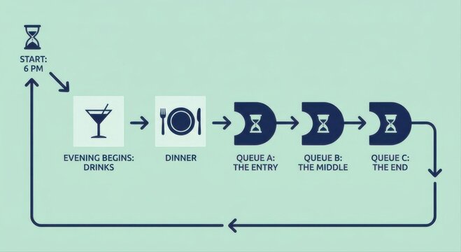 Infographic Queue Workflow for Evening Event Timing