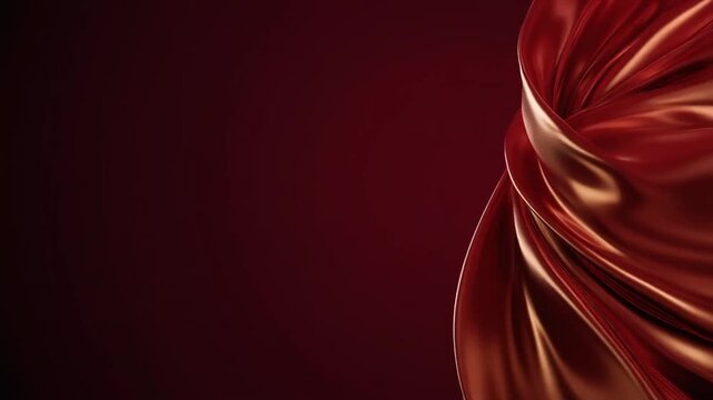 右側に配置されたルビーレッドのベルベットとブロンズのシルクが波打つ背景