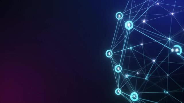ノードと光る線がダイナミックに繋がる拡張するデジタルネットワークの背景