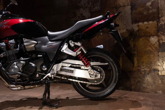 Black Honda CB1300 Motorcycle Rear Wheel Detail