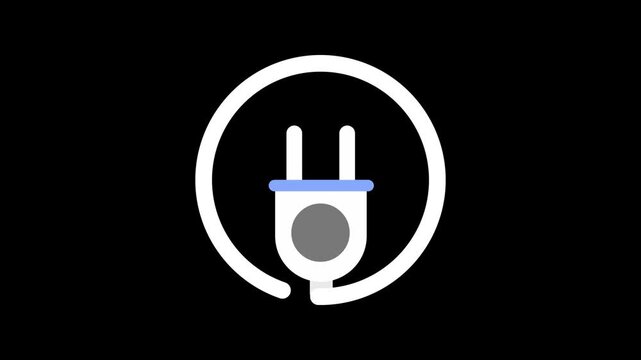 Animated electric plug and power connection icon on a black background, representing electricity, charging, energy supply, and electrical connectivity.