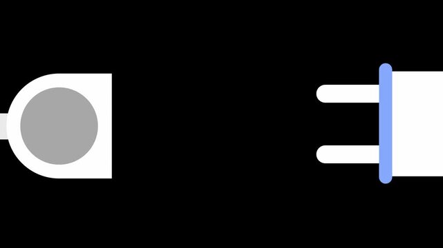 Electric plug connecting for power supply. Minimalist icon representing electrical connection, charging cables, and energy flow.