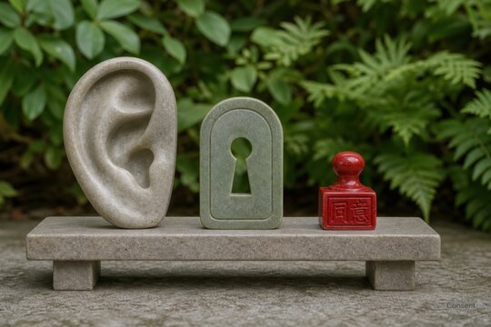 Consent Stone Ear and Keyhole Sculpture for Privacy and Listening Concept