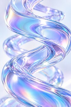 Helix volute spiral glass shape. Holographic iridescent undulation form with blue purple gradient, a futuristic 3D abstract render.
