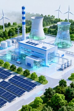 Modern Integrated Green Energy Power Plant with Wind Solar Facilities