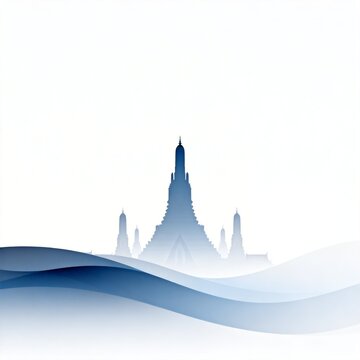 Silhouette of Ancient Pagoda by Blue River Waves