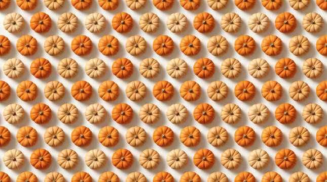 Seamless pumpkin pattern with orange and white squash in rows