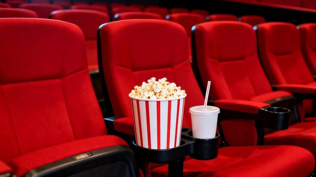Popcorn and Drink on Cinema Seats Ready for Movie Viewing