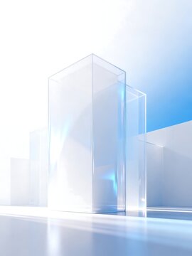 Transparent geometric glass structures in minimalist modern space