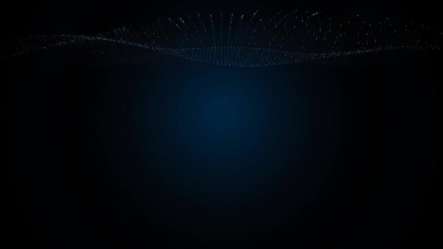 Abstract Digital Waveform Particle Animation - Dark Blue Glowing Energy Flow Background