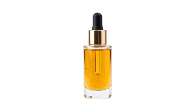 Glass dropper bottle with golden serum