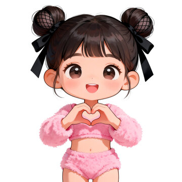 [Transparent Background PNG]Cute chibi girl making heart gesture with hands