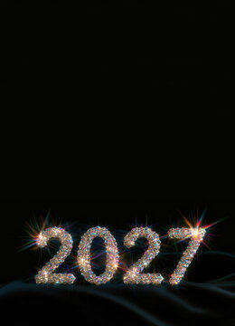 Sparkling diamond 2027 typography on black background with copy space