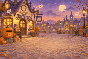 おばけのハロウィン郵便局のかわいい絵本風背景 © ちゃん ぴい