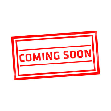 Red rectangular rubber stamp with the word coming soon on a white background isolated on a transparent background