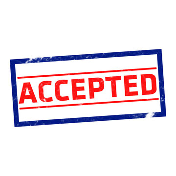 Red accepted text inside a rectangular blue border on a black background isolated on a transparent background