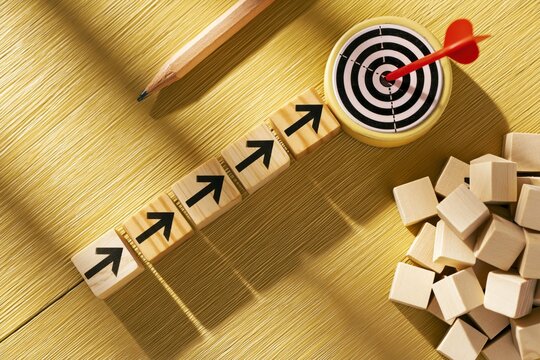 Wooden Blocks Building a Stairway Toward Success and Career Growth Concept