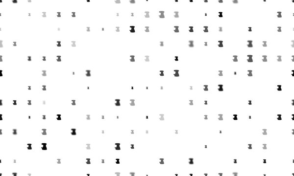 Seamless background pattern of evenly spaced black sanding machine symbols of different sizes and opacity. Illustration on transparent background